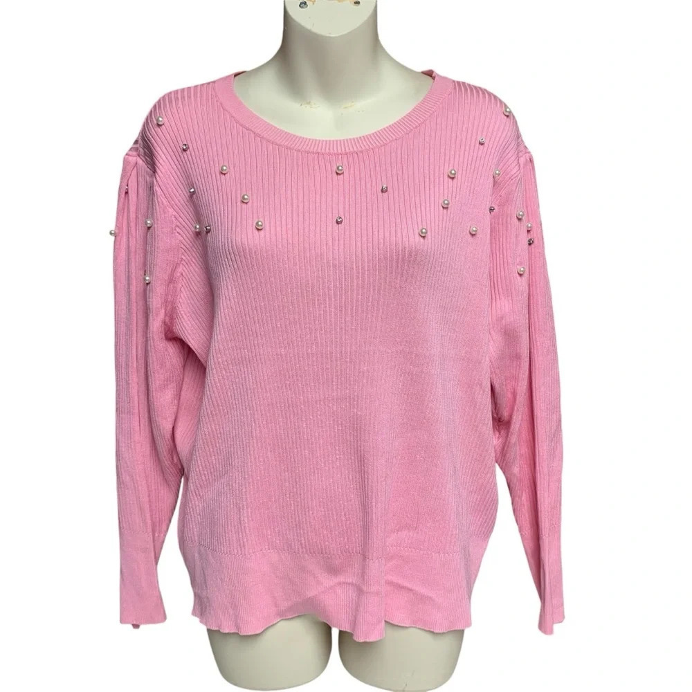 Cato 18/20 baby pink long sleeve lightweight sweater pearl/silver crystal